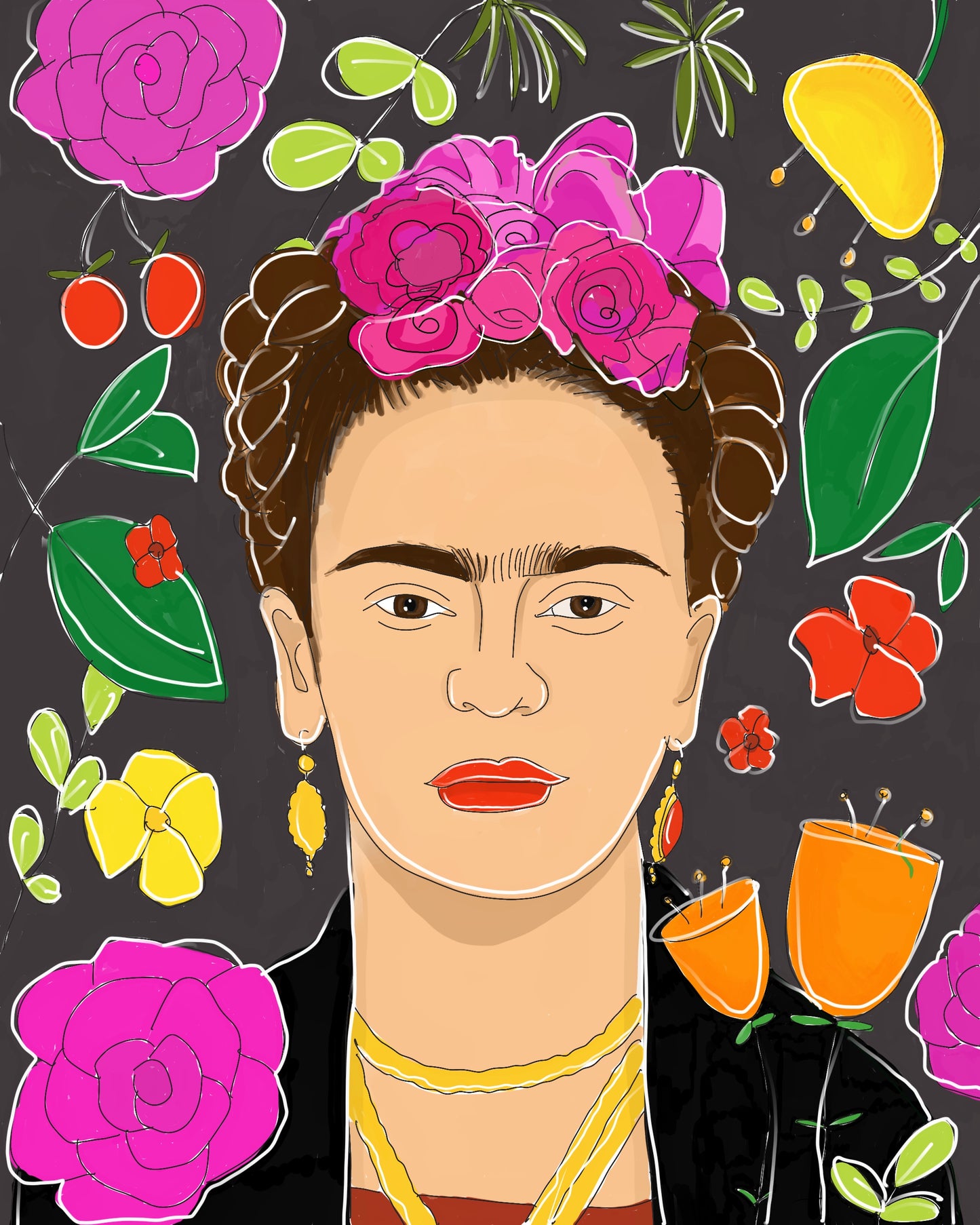 Frida Kahlo Digital Coloring Page for ProCreate