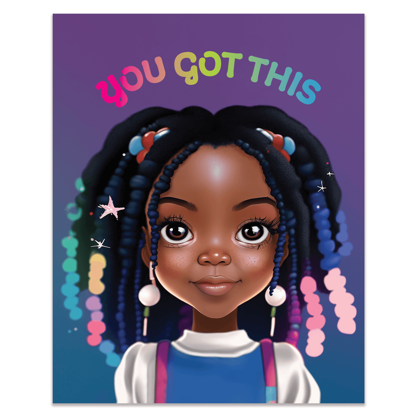 Cute African American Girl Art Print with Positive Affirmation - 8 x 10 inches