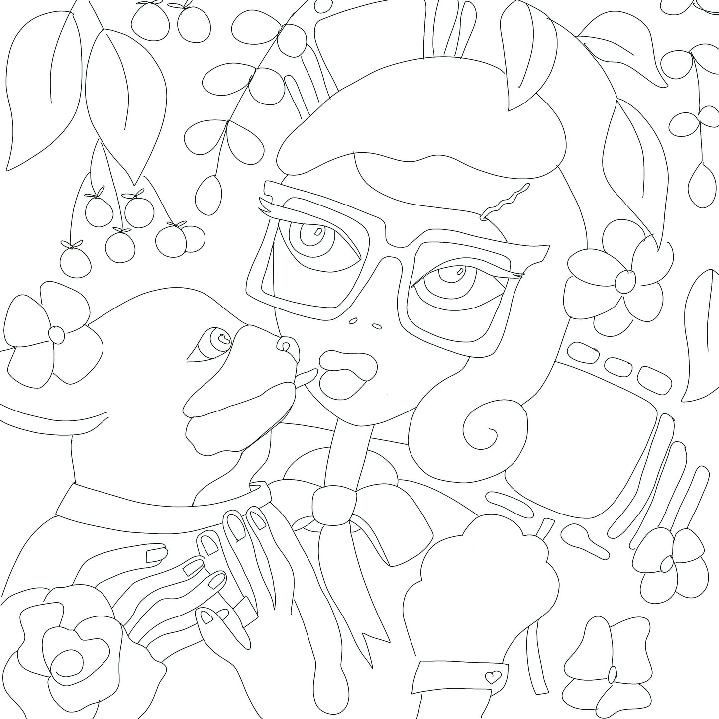 Dog Kissing Girl Digital Coloring Page for ProCreate