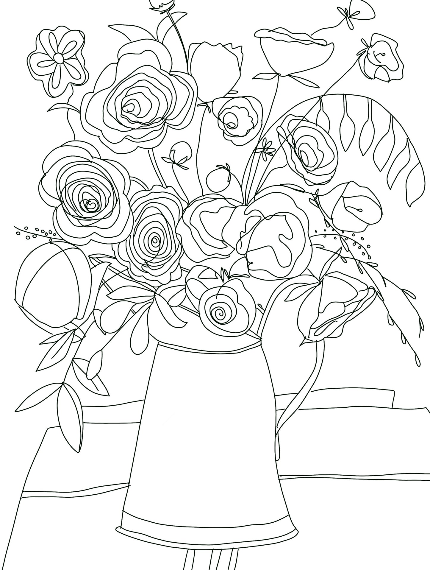 Flowers in a Watering Can Digital Coloring Page for ProCreate