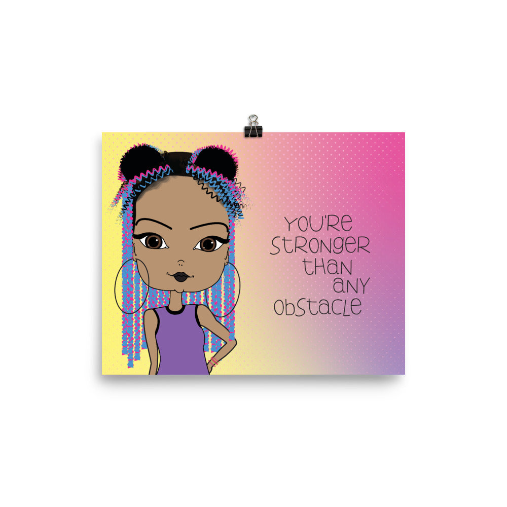 You Are Stronger Than Any Obstacle Wall Art with Cute Black Girl Illustration-Pincurl Girls - Sending Love & Encouragement