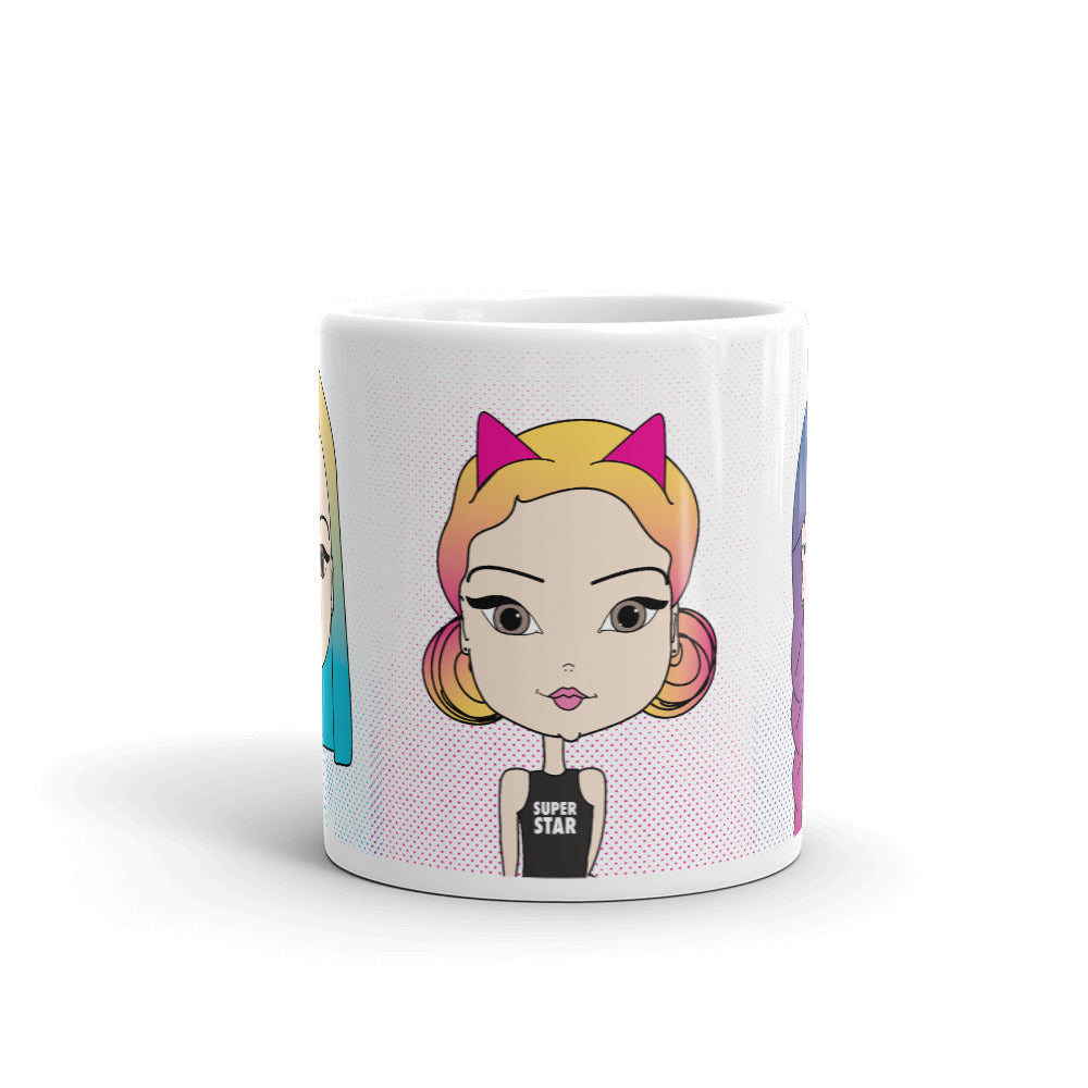 Cute Coffee Mug with Pincurl Girl Illustrations-Pincurl Girls - Sending Love & Encouragement
